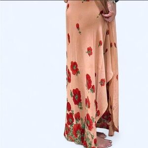 Reformation Peach Skirt with Red Floral Print